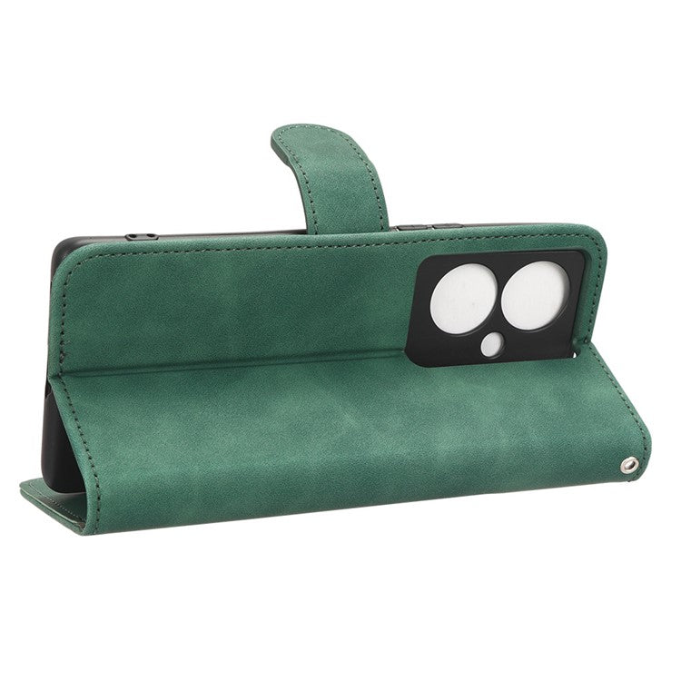 For vivo Y78+ 5G Skin-touch PU Leather Phone Cover Wallet Stand Full Protection Case - Green