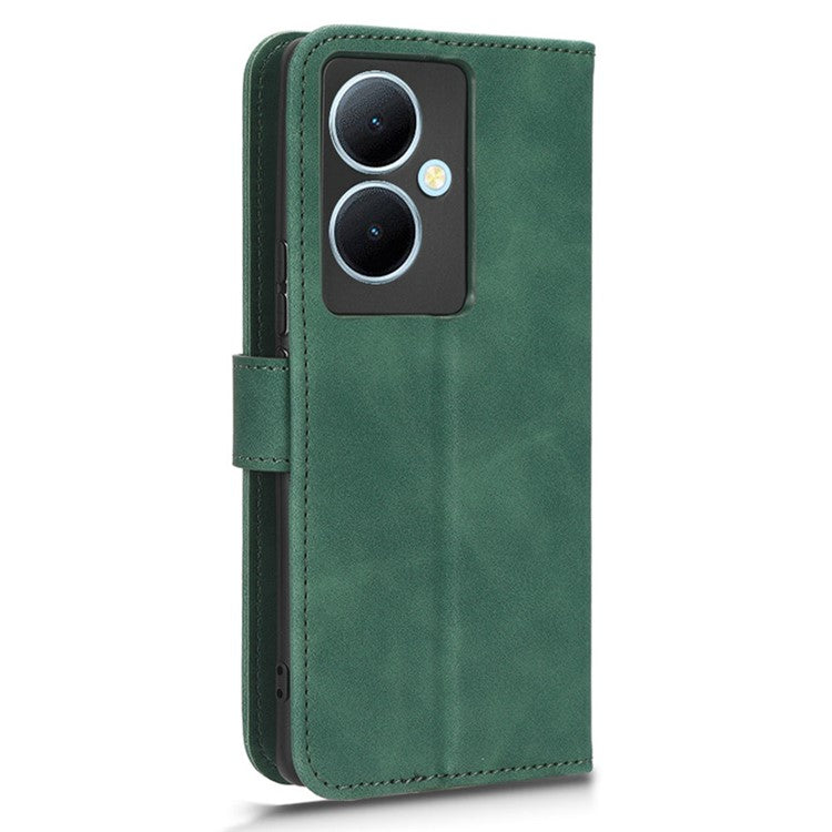 For vivo Y78+ 5G Skin-touch PU Leather Phone Cover Wallet Stand Full Protection Case - Green