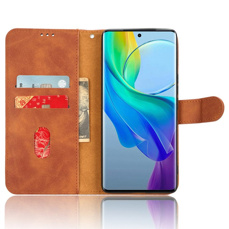 For vivo Y78+ 5G Skin-touch PU Leather Phone Cover Wallet Stand Full Protection Case - Brown