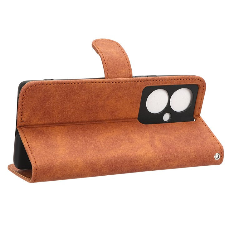 For vivo Y78+ 5G Skin-touch PU Leather Phone Cover Wallet Stand Full Protection Case - Brown