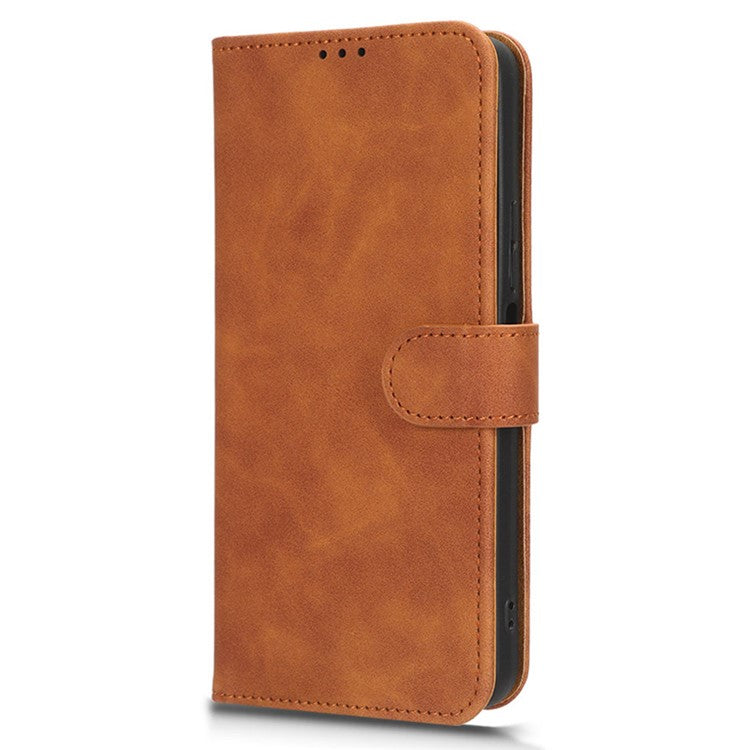 For vivo Y78+ 5G Skin-touch PU Leather Phone Cover Wallet Stand Full Protection Case - Brown