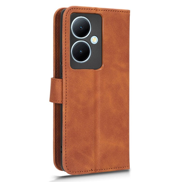 For vivo Y78+ 5G Skin-touch PU Leather Phone Cover Wallet Stand Full Protection Case - Brown