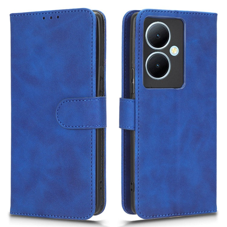 For vivo Y78+ 5G Skin-touch PU Leather Phone Cover Wallet Stand Full Protection Case - Blue