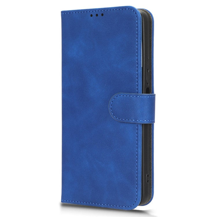 For vivo Y78+ 5G Skin-touch PU Leather Phone Cover Wallet Stand Full Protection Case - Blue