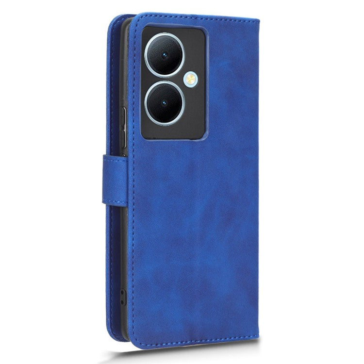 For vivo Y78+ 5G Skin-touch PU Leather Phone Cover Wallet Stand Full Protection Case - Blue