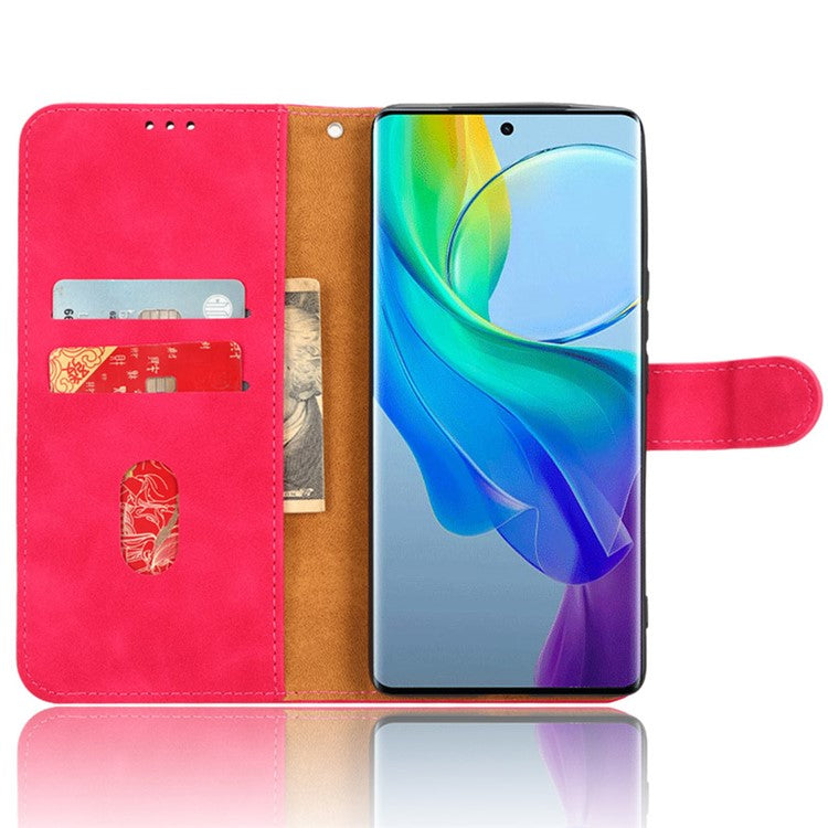 For vivo Y78+ 5G Skin-touch PU Leather Phone Cover Wallet Stand Full Protection Case - Rose