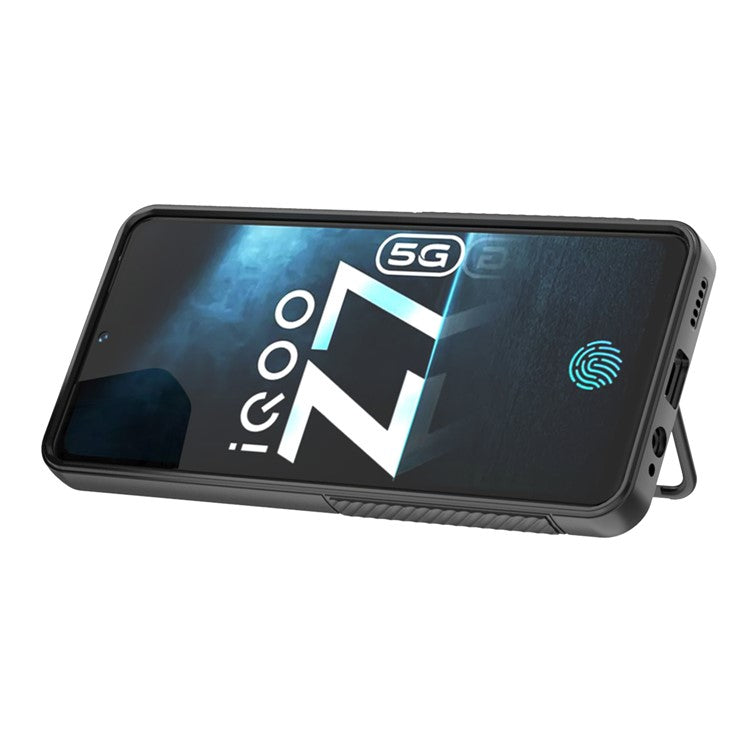 For vivo iQOO Z7 5G Anti-scratch Phone Case Kickstand TPU Back Cover - Black