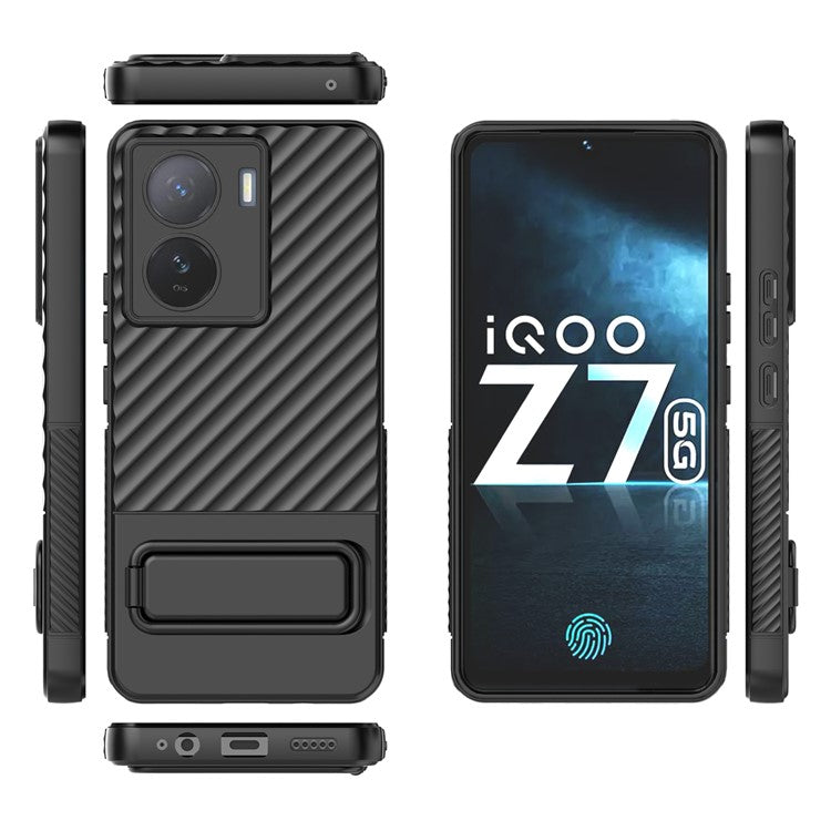 For vivo iQOO Z7 5G Anti-scratch Phone Case Kickstand TPU Back Cover - Black