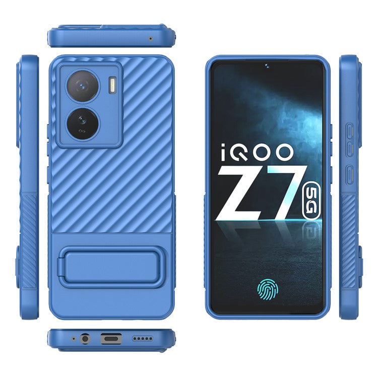 For vivo iQOO Z7 5G Anti-scratch Phone Case Kickstand TPU Back Cover - Baby Blue