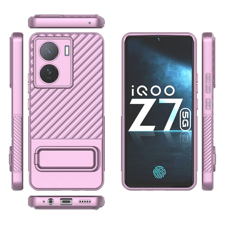 For vivo iQOO Z7 5G Anti-scratch Phone Case Kickstand TPU Back Cover - Light Purple