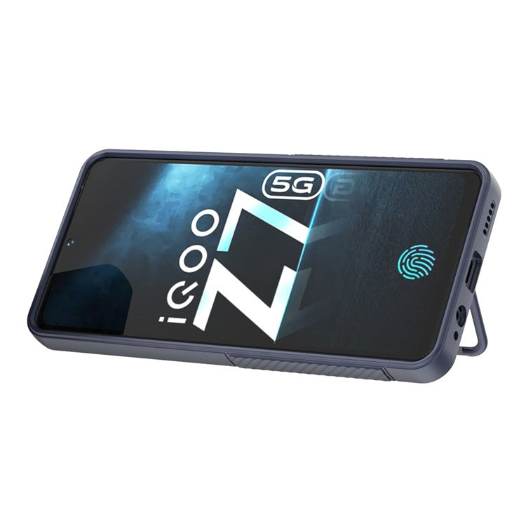 For vivo iQOO Z7 5G Anti-scratch Phone Case Kickstand TPU Back Cover - Dark Blue