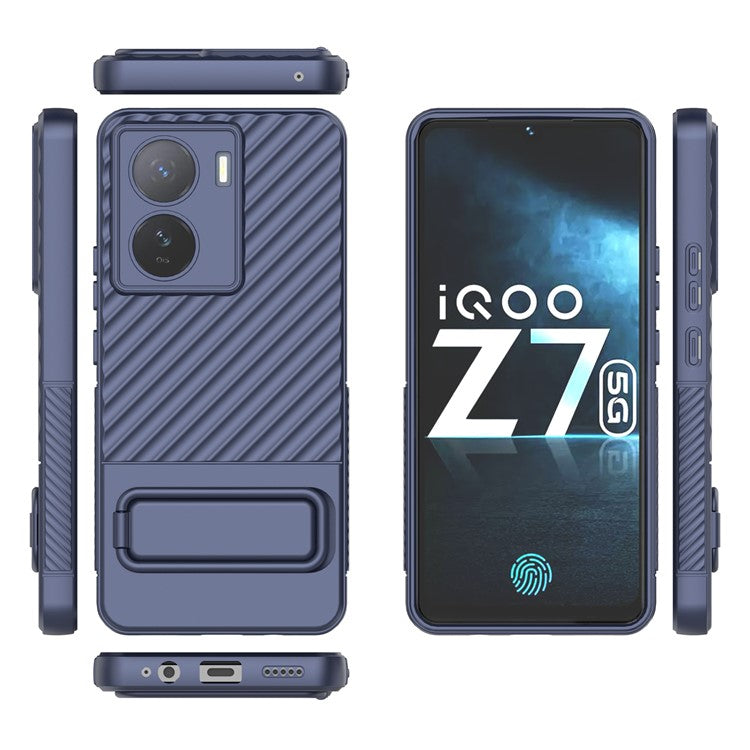 For vivo iQOO Z7 5G Anti-scratch Phone Case Kickstand TPU Back Cover - Dark Blue