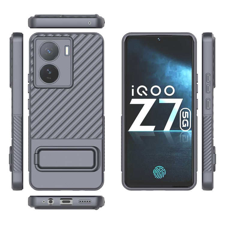 For vivo iQOO Z7 5G Anti-scratch Phone Case Kickstand TPU Back Cover - Grey