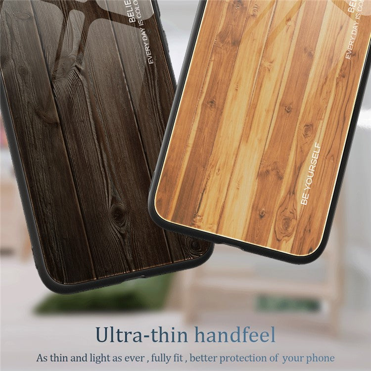 For vivo iQOO Z7 5G Tempered Glass Back Case TPU Frame Wooden Pattern Phone Cover - Black