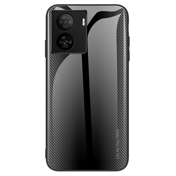 For vivo iQOO Z7 5G Shockproof Phone Case Tempered Glass + TPU Carbon Fiber Texture Cover - Black