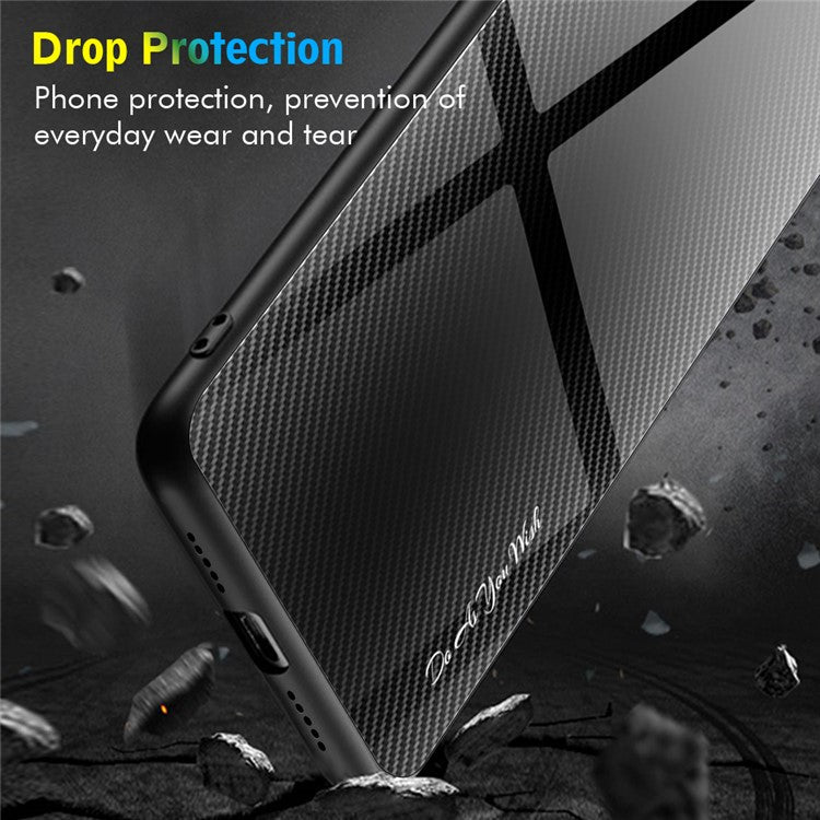 For vivo iQOO Z7 5G Shockproof Phone Case Tempered Glass + TPU Carbon Fiber Texture Cover - Black