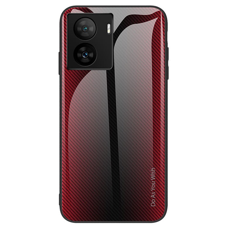 For vivo iQOO Z7 5G Shockproof Phone Case Tempered Glass + TPU Carbon Fiber Texture Cover - Red