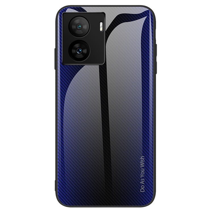 For vivo iQOO Z7 5G Shockproof Phone Case Tempered Glass + TPU Carbon Fiber Texture Cover - Dark Blue