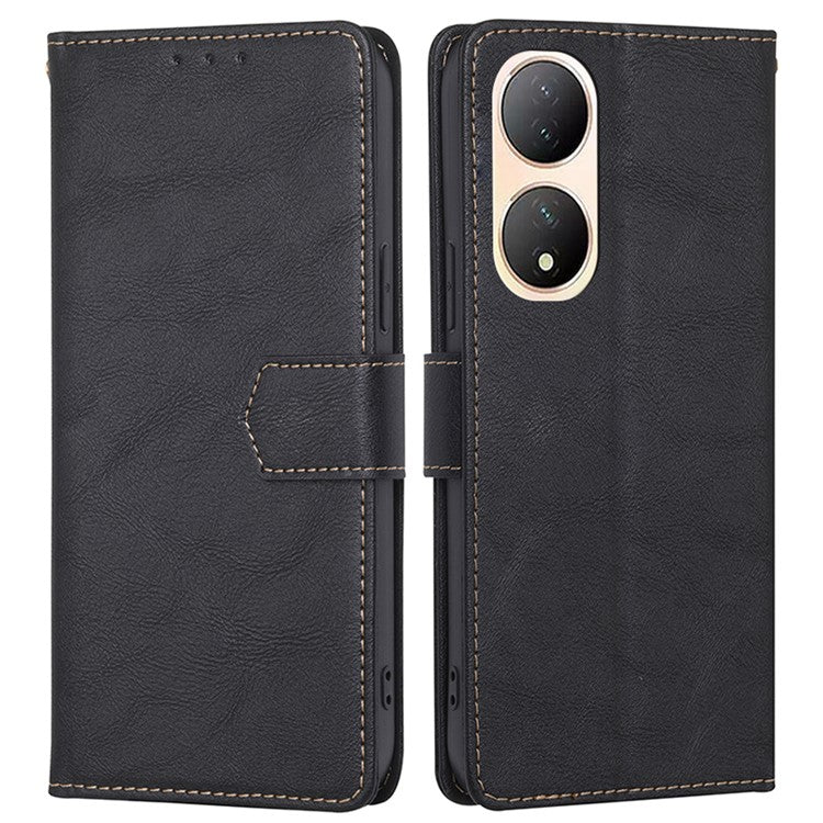 Phone Case for vivo Y100 5G Cowhide Texture PU Leather Flip Cover RFID Blocking Wallet Phone Shell - Black