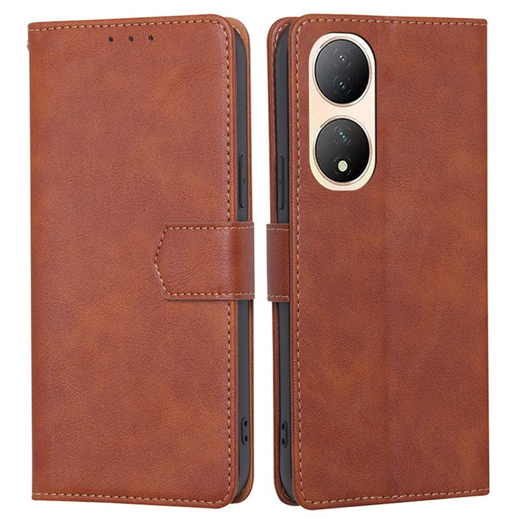 Phone Case for vivo Y100 5G Cowhide Texture PU Leather Flip Cover RFID Blocking Wallet Phone Shell - Brown