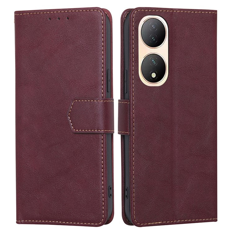 Phone Case for vivo Y100 5G Cowhide Texture PU Leather Flip Cover RFID Blocking Wallet Phone Shell - Wine Red