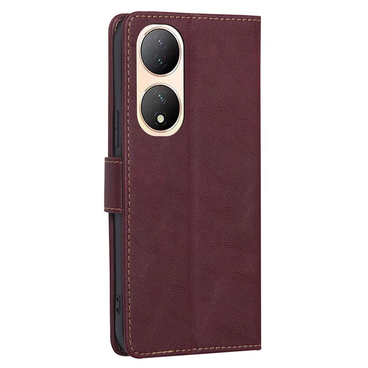 Phone Case for vivo Y100 5G Cowhide Texture PU Leather Flip Cover RFID Blocking Wallet Phone Shell - Wine Red