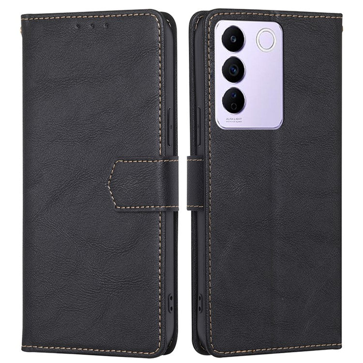 Cowhide Texture Wallet Phone Case for vivo S16e 5G RFID Blocking PU Leather Phone Cover with Stand - Black