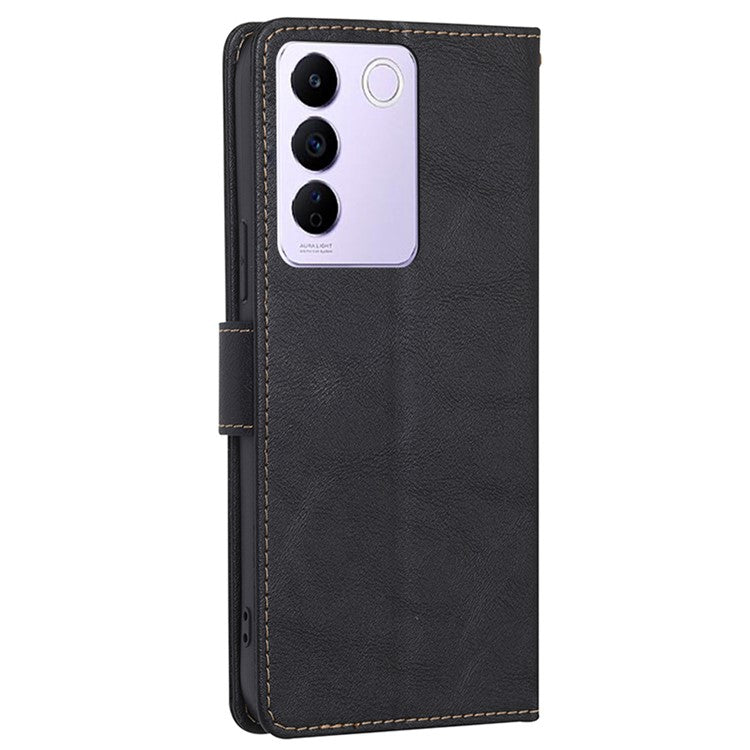 Cowhide Texture Wallet Phone Case for vivo S16e 5G RFID Blocking PU Leather Phone Cover with Stand - Black