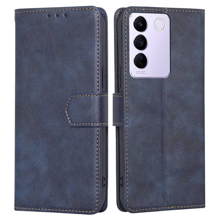 Cowhide Texture Wallet Phone Case for vivo S16e 5G RFID Blocking PU Leather Phone Cover with Stand - Blue