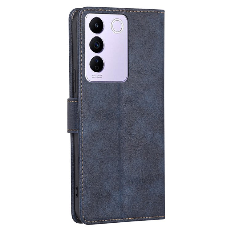 Cowhide Texture Wallet Phone Case for vivo S16e 5G RFID Blocking PU Leather Phone Cover with Stand - Blue