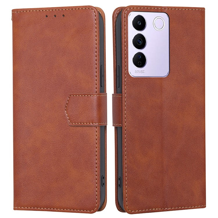 Cowhide Texture Wallet Phone Case for vivo S16e 5G RFID Blocking PU Leather Phone Cover with Stand - Brown