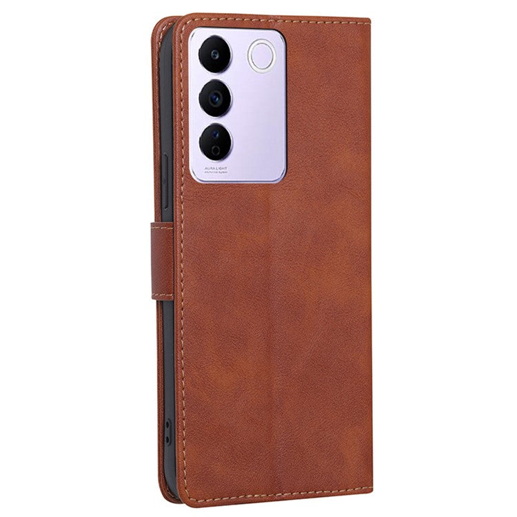 Cowhide Texture Wallet Phone Case for vivo S16e 5G RFID Blocking PU Leather Phone Cover with Stand - Brown