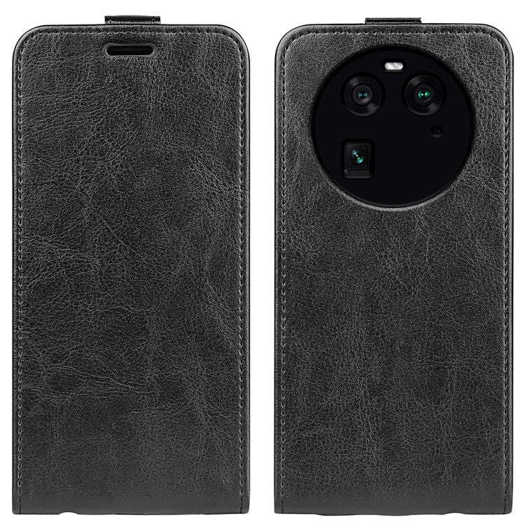 Vertical Flip Phone Case for Oppo Find X6 PU Leather Crazy Horse Texture Card Slot Cover - Black