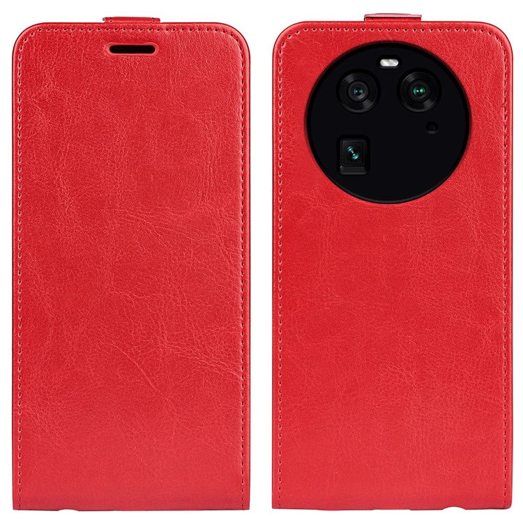 Vertical Flip Phone Case for Oppo Find X6 PU Leather Crazy Horse Texture Card Slot Cover - Red