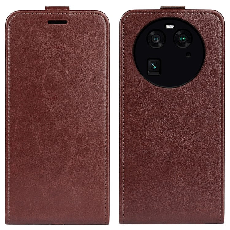 Vertical Flip Phone Case for Oppo Find X6 PU Leather Crazy Horse Texture Card Slot Cover - Brown