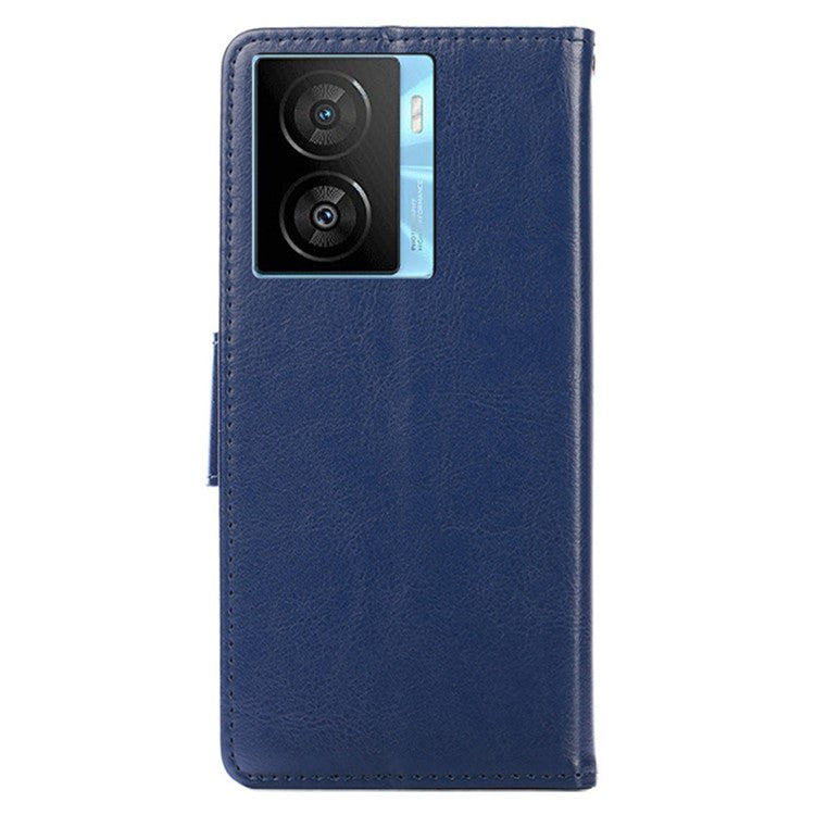 For vivo iQOO Z7x 5G Phone Shockproof Case Textured PU Leather Wallet Stand Mobile Cover - Sapphire