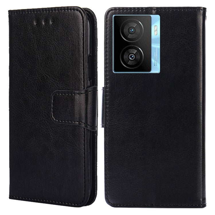 For vivo iQOO Z7x 5G Phone Shockproof Case Textured PU Leather Wallet Stand Mobile Cover - Black