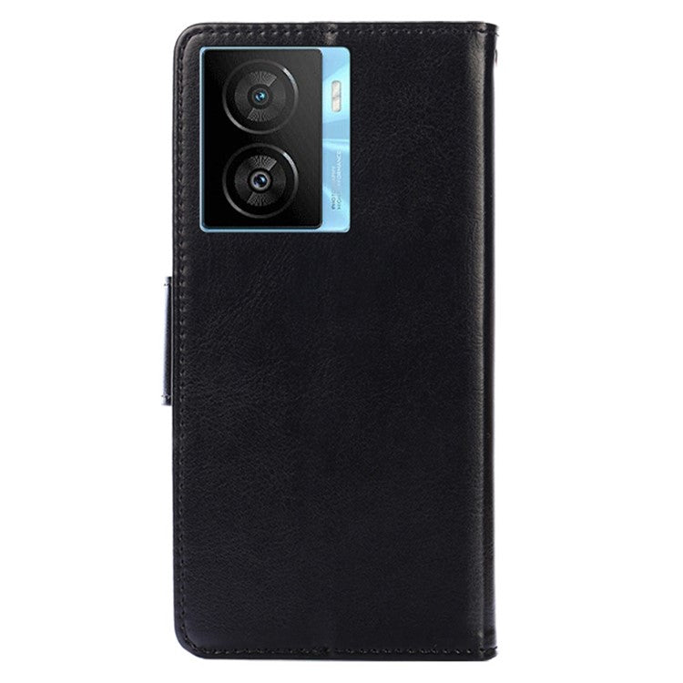 For vivo iQOO Z7x 5G Phone Shockproof Case Textured PU Leather Wallet Stand Mobile Cover - Black