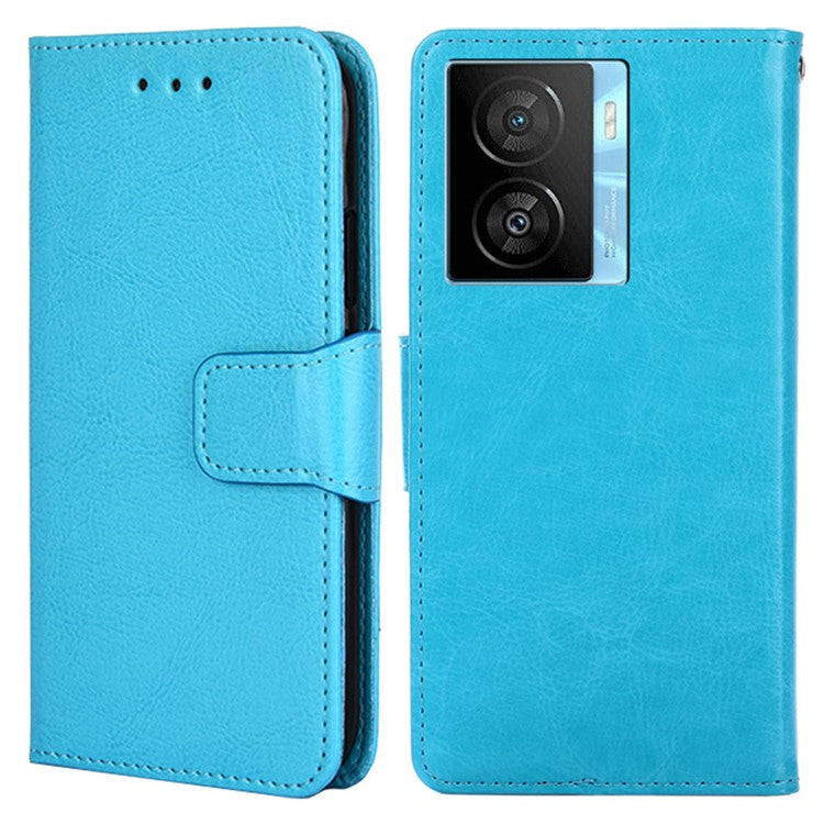 For vivo iQOO Z7x 5G Phone Shockproof Case Textured PU Leather Wallet Stand Mobile Cover - Baby Blue