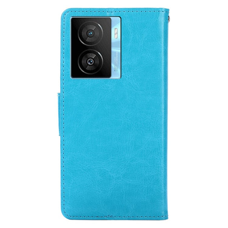 For vivo iQOO Z7x 5G Phone Shockproof Case Textured PU Leather Wallet Stand Mobile Cover - Baby Blue