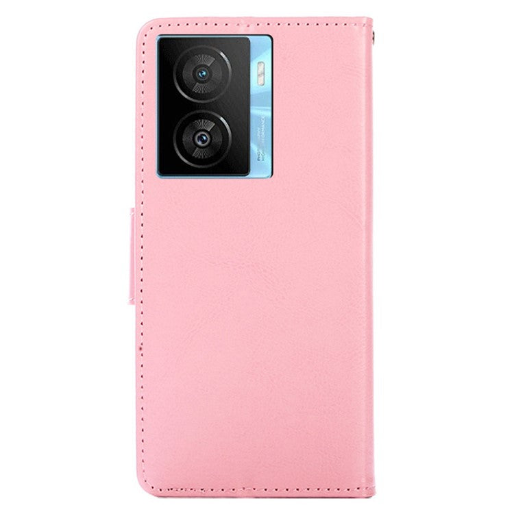 For vivo iQOO Z7x 5G Phone Shockproof Case Textured PU Leather Wallet Stand Mobile Cover - Pink