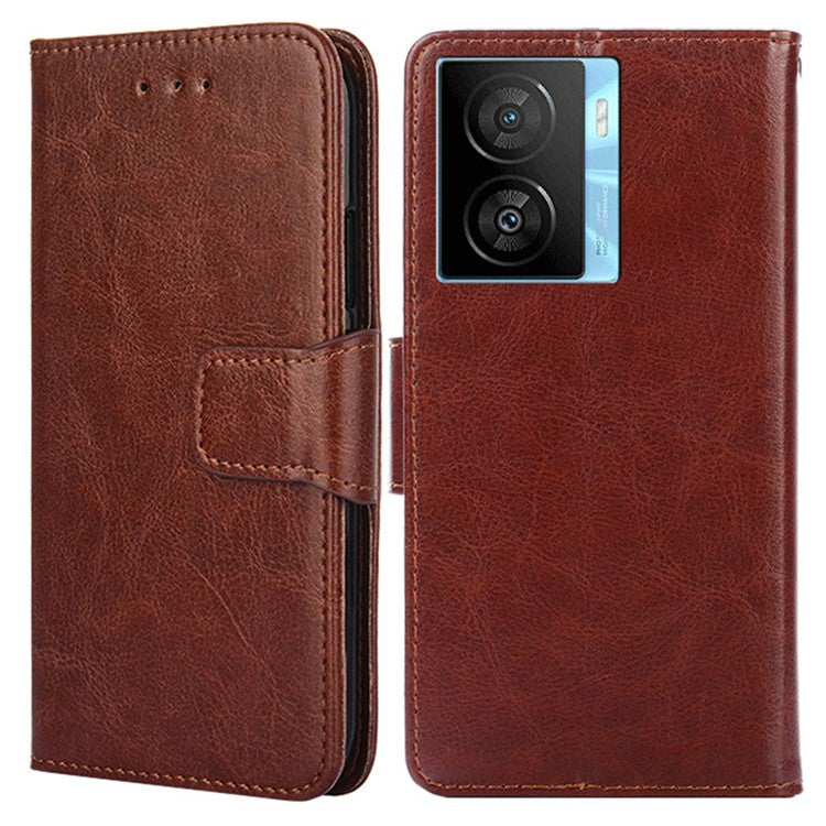 For vivo iQOO Z7x 5G Phone Shockproof Case Textured PU Leather Wallet Stand Mobile Cover - Brown