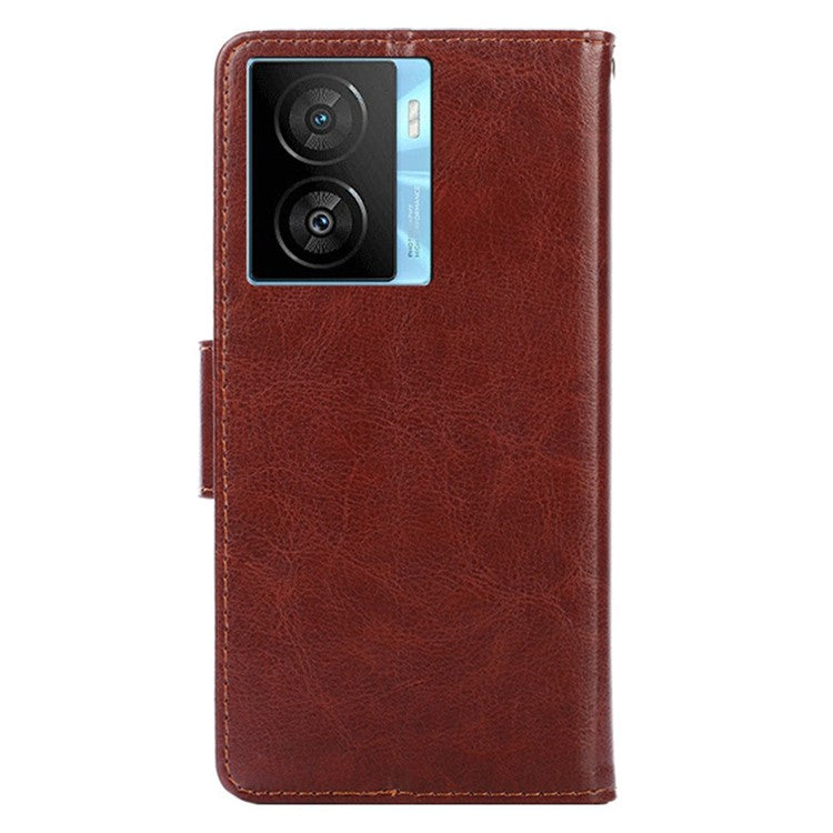 For vivo iQOO Z7x 5G Phone Shockproof Case Textured PU Leather Wallet Stand Mobile Cover - Brown