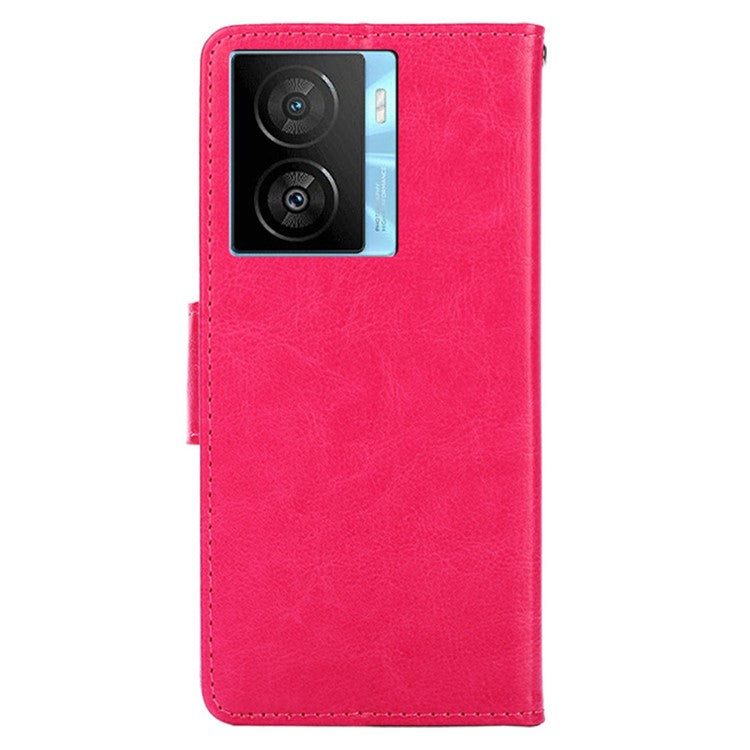 For vivo iQOO Z7x 5G Phone Shockproof Case Textured PU Leather Wallet Stand Mobile Cover - Rose