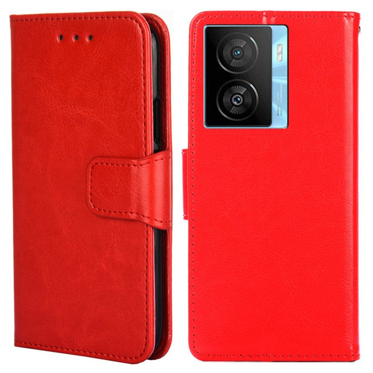 For vivo iQOO Z7x 5G Phone Shockproof Case Textured PU Leather Wallet Stand Mobile Cover - Red