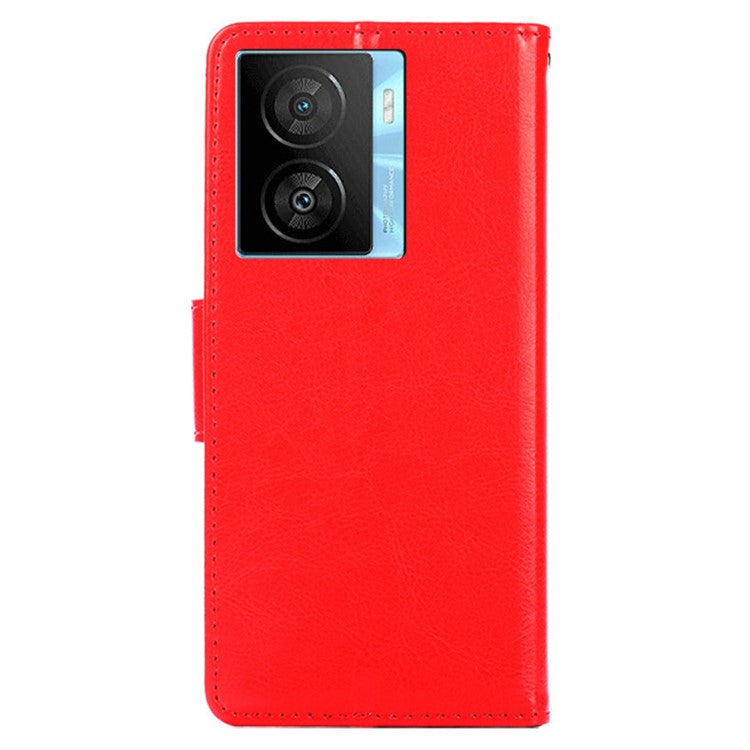 For vivo iQOO Z7x 5G Phone Shockproof Case Textured PU Leather Wallet Stand Mobile Cover - Red