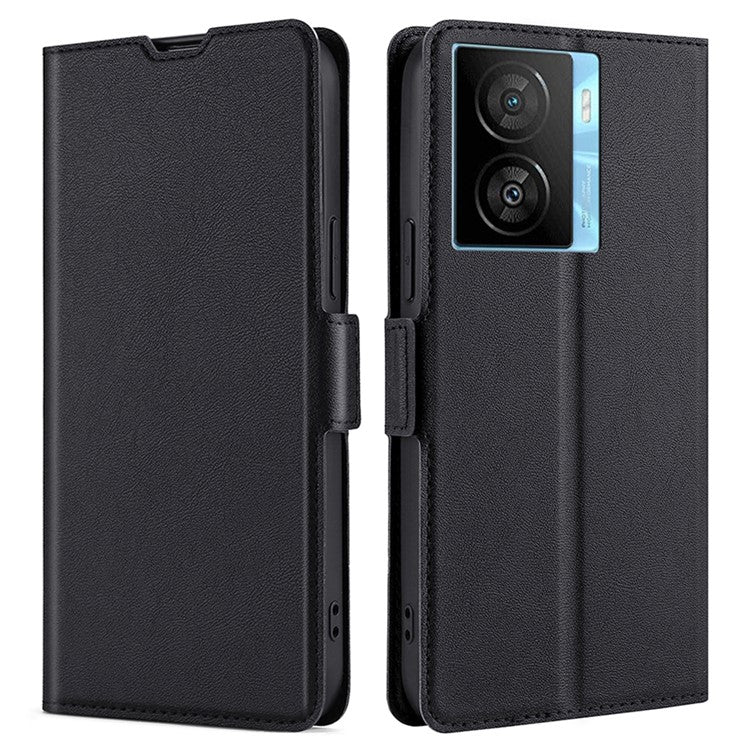 For vivo iQOO Z7x 5G Scratch Resistant PU Leather Smartphone Case with Card Slot Phone Stand Cover - Black