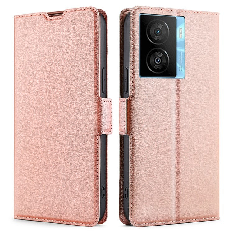 For vivo iQOO Z7x 5G Scratch Resistant PU Leather Smartphone Case with Card Slot Phone Stand Cover - Rose Gold