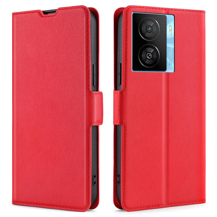 For vivo iQOO Z7x 5G Scratch Resistant PU Leather Smartphone Case with Card Slot Phone Stand Cover - Red