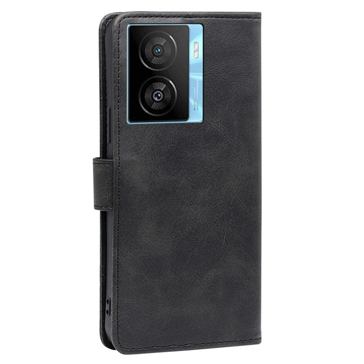 Wallet Folio Cover for vivo iQOO Z7x 5G Calf Texture PU Leather Drop Proof Flip Stand Phone Case - Black